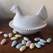 Vintage Hen on Nest White Milk Glass Beaded Covered Candy Dish Indian Glass - farmhouse Decor- Cottage- Country Decor- Farm Decor