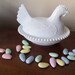 Vintage Hen on Nest White Milk Glass Beaded Covered Candy Dish Indian Glass - farmhouse Decor- Cottage- Country Decor- Farm Decor