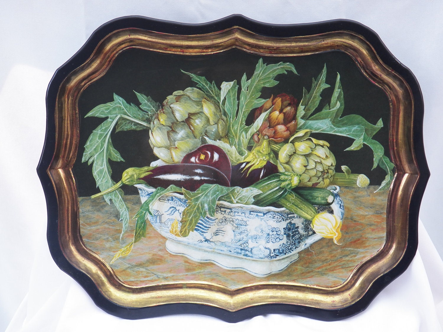BEAUTIFUL - Painting by Galley-Stephanie Hoppen Tray England for Keller Charles- Vintage Metal Serving Tray- Cottage Country Home Decor
