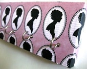 Jewelry Holder and Key Rack  - "Hers" - Pink and Black, silhouette portrait, feminine, woman, classy, pink, black, white (5 silver hooks)