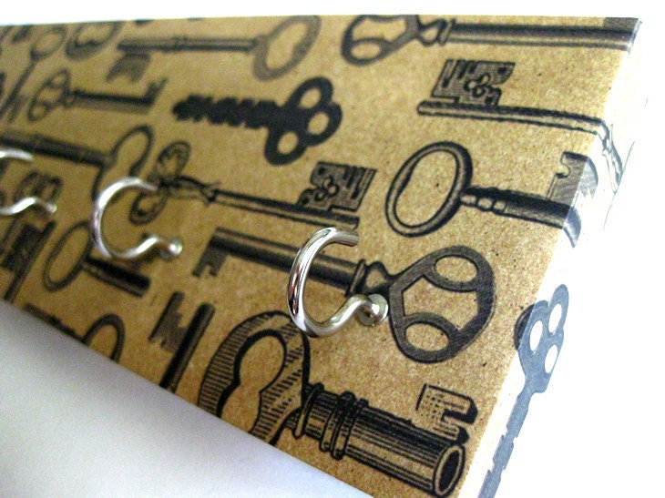 Key Rack and Jewelry Holder - "Vintage Keys" - Antique Brown, Tan, Beige, Vintage Rustic Keys, Old Keys, Black and Brown