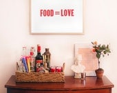 PRE-ORDER : Food Equals Love 18 by 24 Letterpress Poster Red Ink