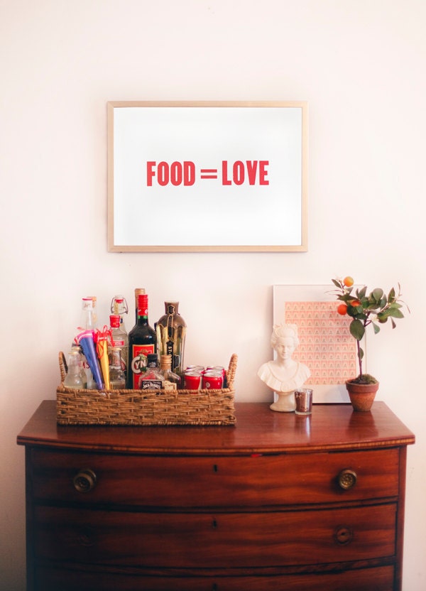 PRE-ORDER : Food Equals Love 18 by 24 Letterpress Poster Red Ink