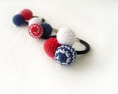 Nautical style Girl Hair Ties set of 3 - blue red white toddler summer hair accessories