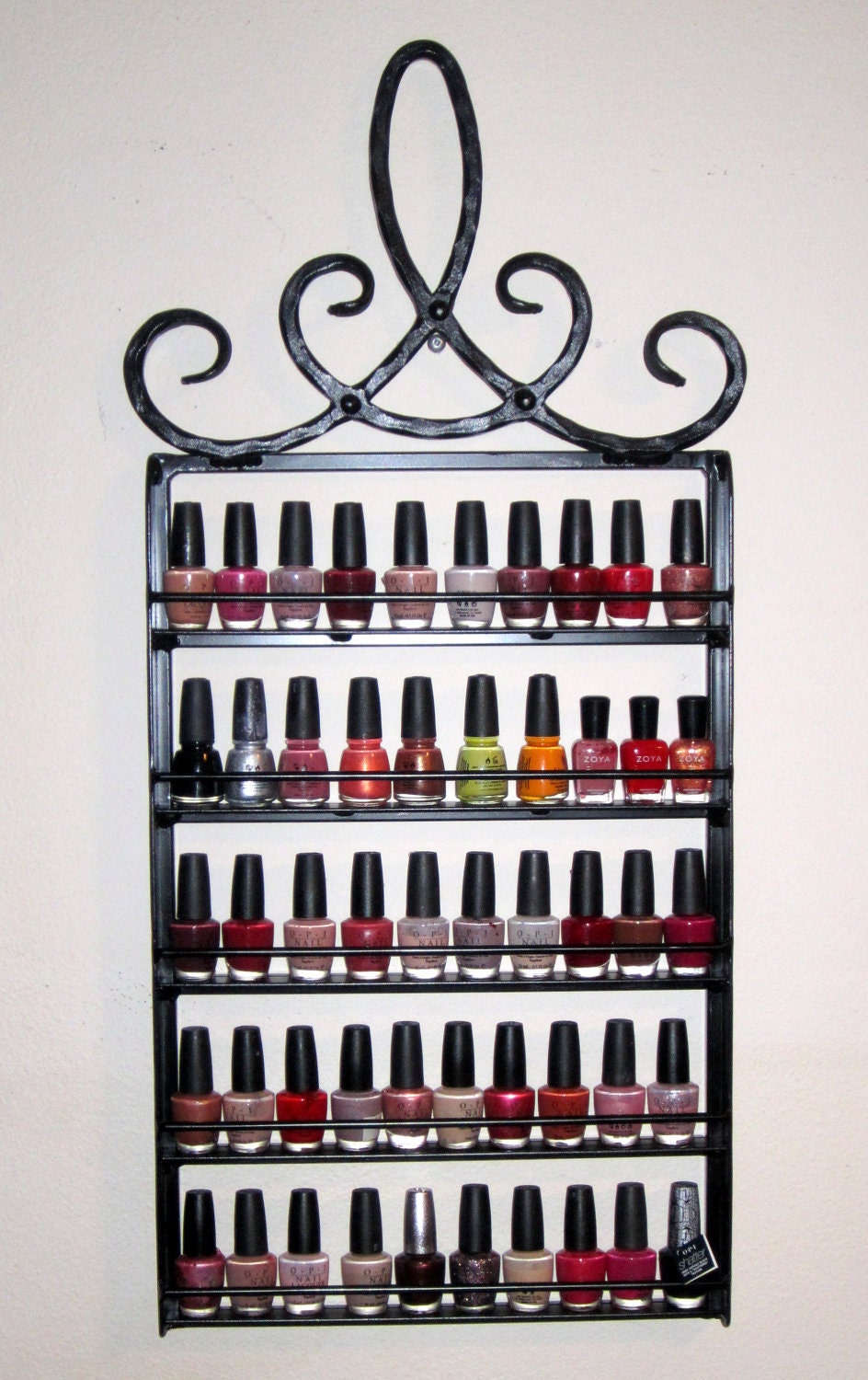 Hanging Nail Polish Rack Wrought Iron Metal "Royal Crown" Custom Design Holds 50 Bottles of Polish