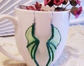 Dragon Wing Earrings: Dangling Green Earrings - U1001