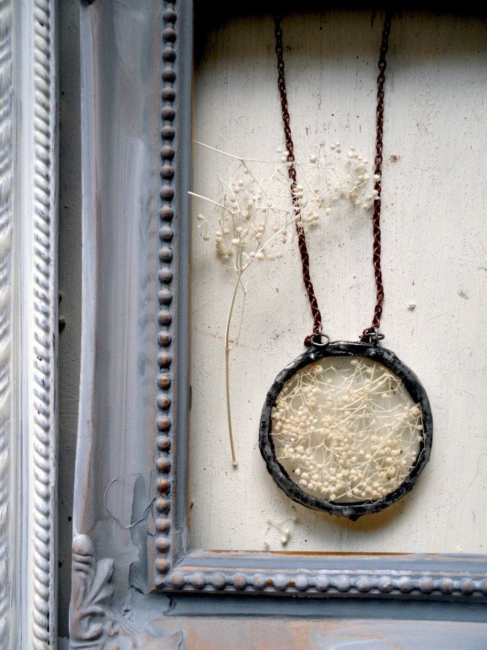 Soldered Glass Circle Baby's Breath Pendant - Heronandlamb