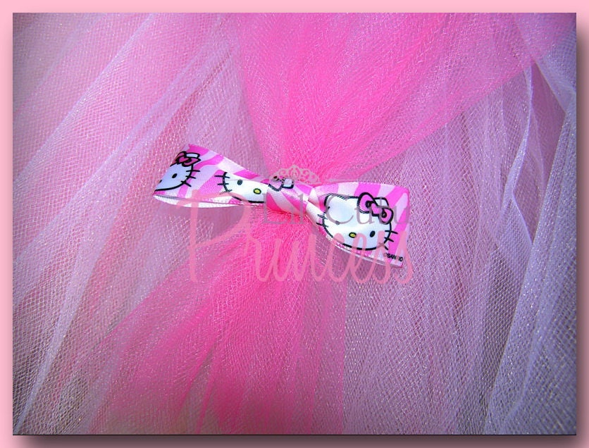 Hello Kitty Hot Pink, Pink and White Tutu with Satin Hello Kitty Ribbons - Infant, Baby, Toddler and Adult Sizes Available - Birthday Tutu