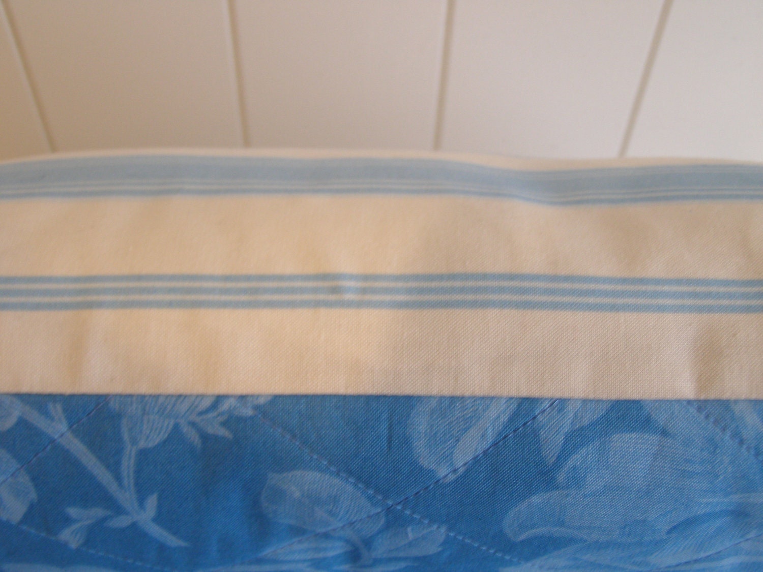 Diamond Quilted Cushion Cover, Pillow Cover - Enchanted Rose Print in Cornflower Blue & Vanilla Stripe
