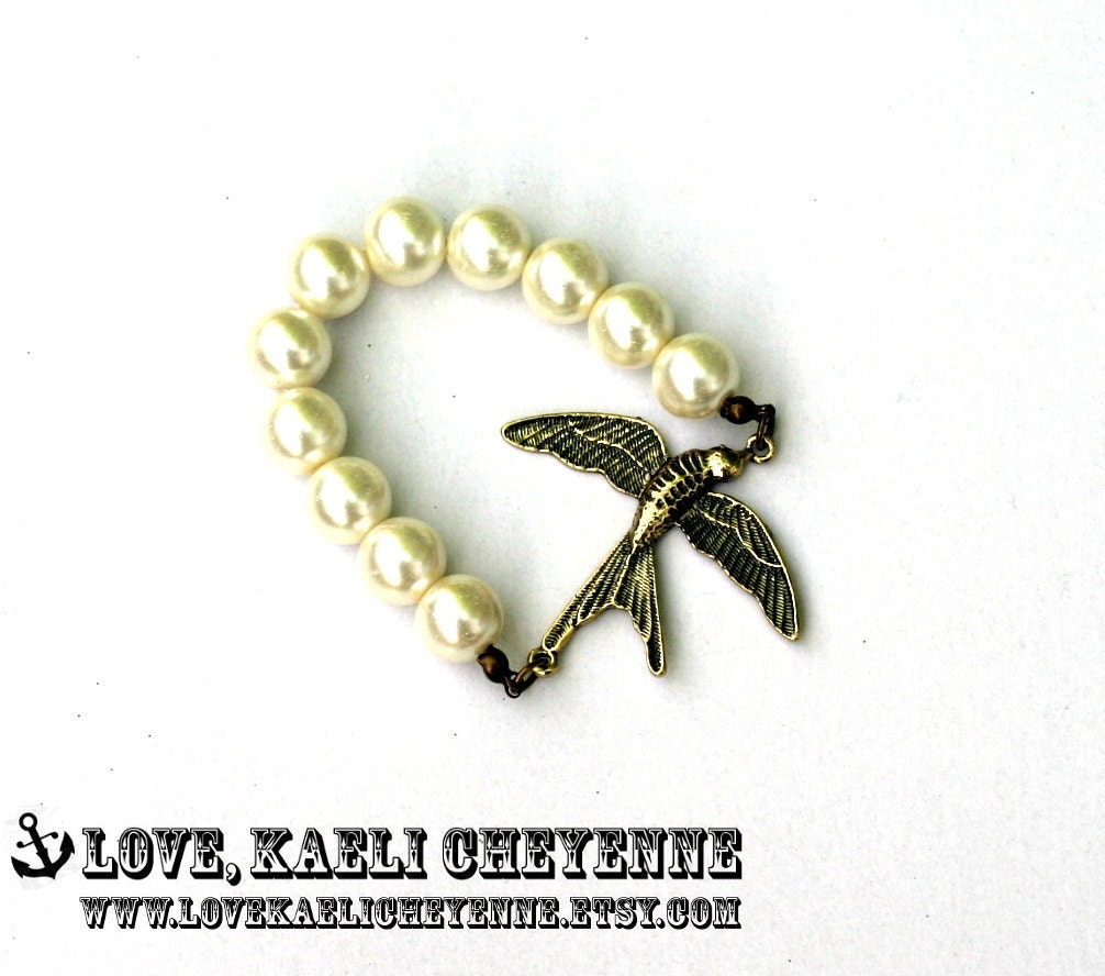 Rustic Tattoo Inspired Pearl Sparrow Bracelet