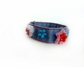 Jeans Bracelet, denim fabric accessory colourful embroidered handmade jewelry, cotton accessories