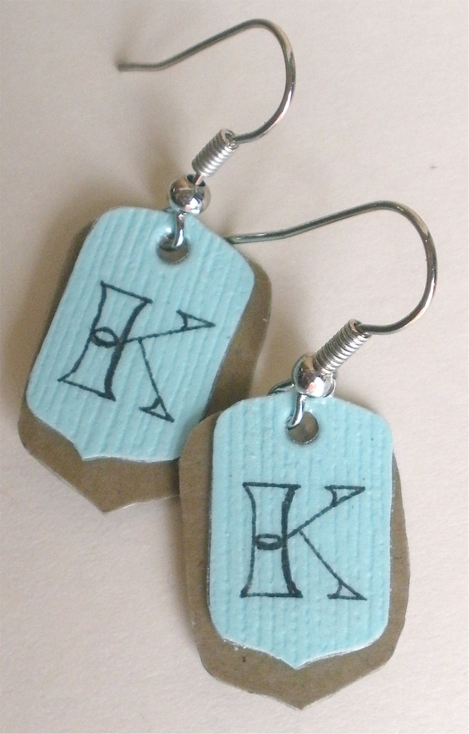 Initial Earrings, "K" Monogram Earrings, Tag Earrings