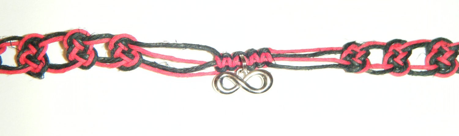 Celtic pretzel knot black and red Organic hemp choker with Infinity symbol