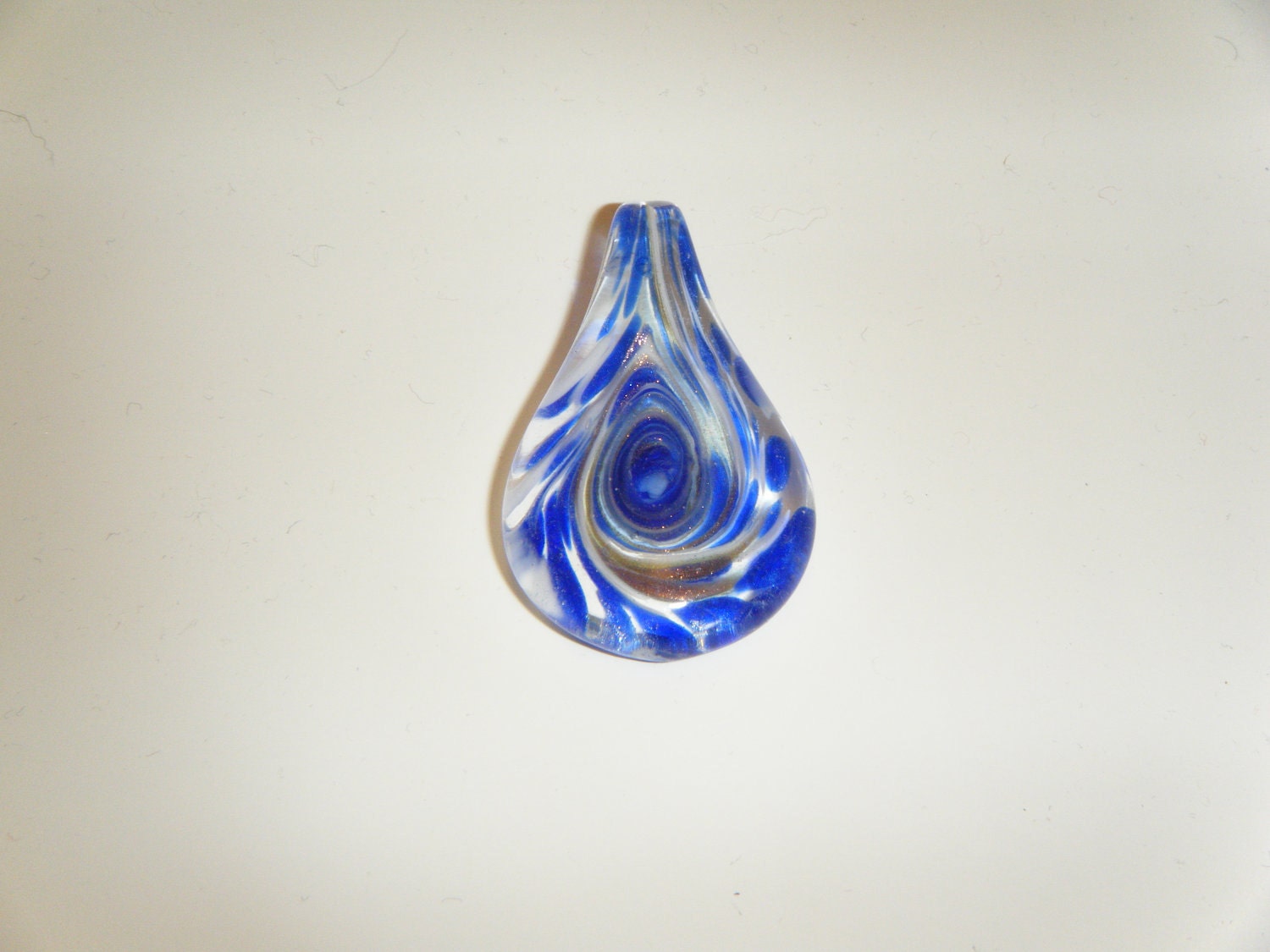 Blue and silver swirl handmade glass drop pendant