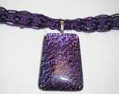 Purple and black Organic Hemp Choker with Amethyst seed beads and Handmade OOAK  fused glass pendant