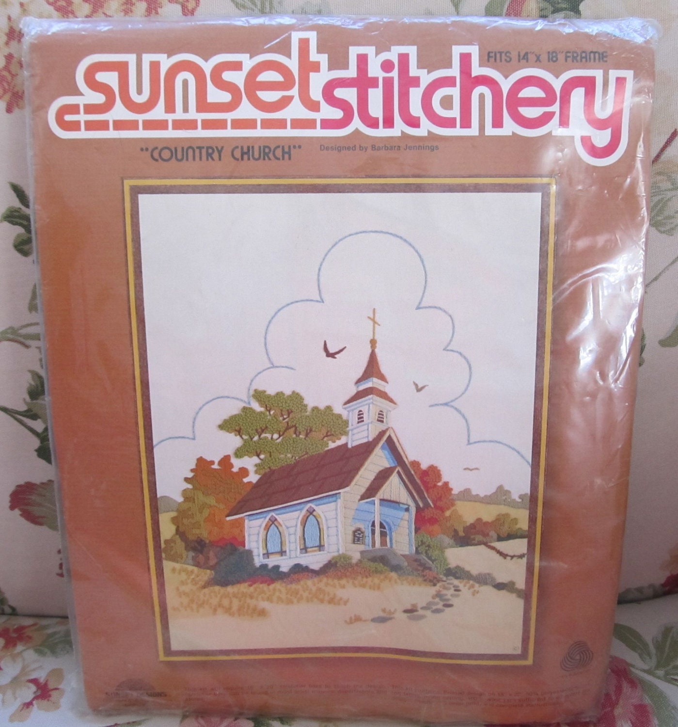 Vintage Sunset Stitchery Country Church Embroidery Kit