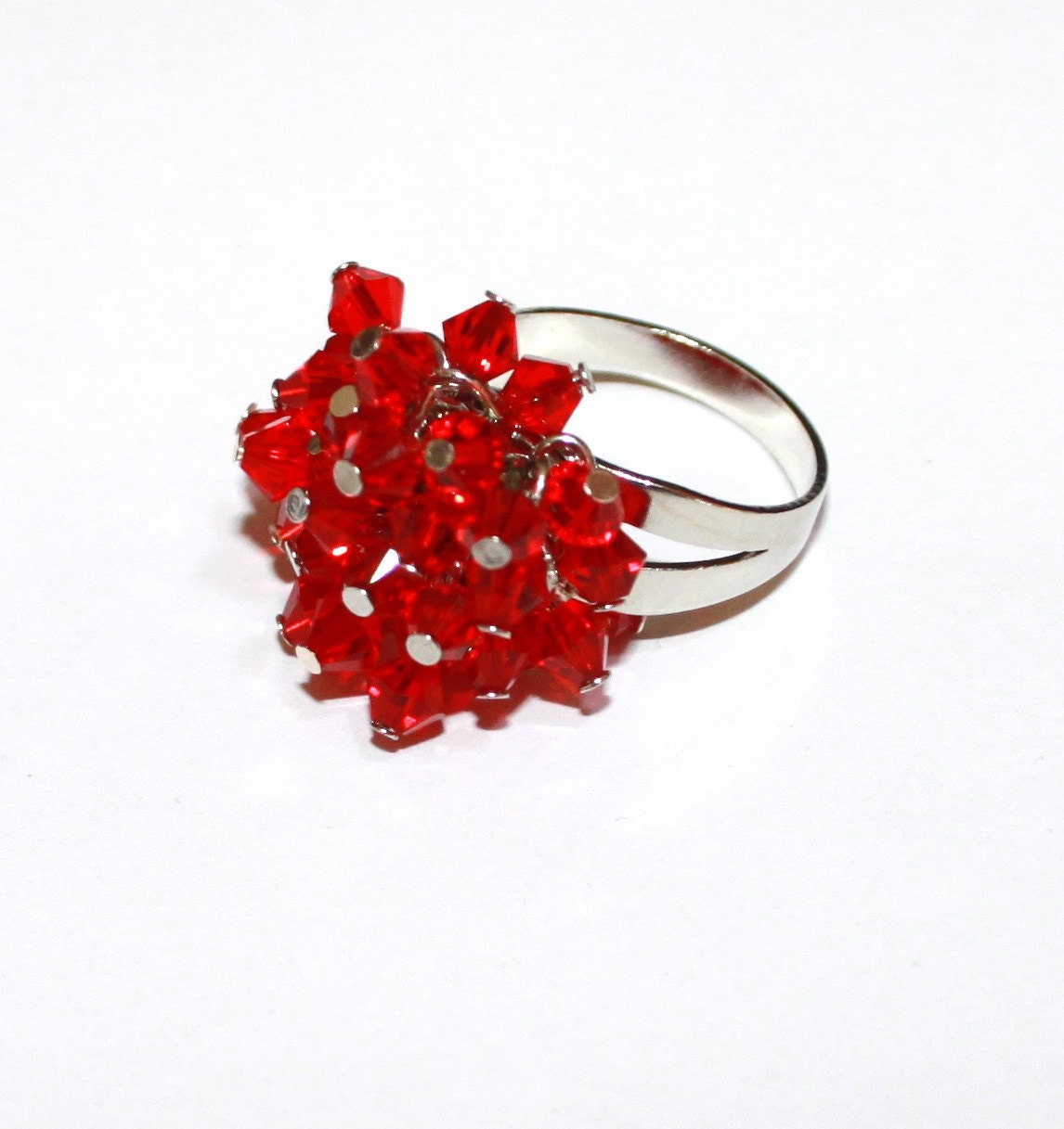 Beaded ring made from Swarovski crystal beads (Red Siam) - LesCreationsDeSarah