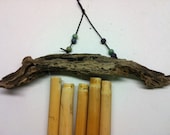 Handmade One of a Kind Dark Brown Drift Wood and Natural Bamboo Wind Chime (lot 223)