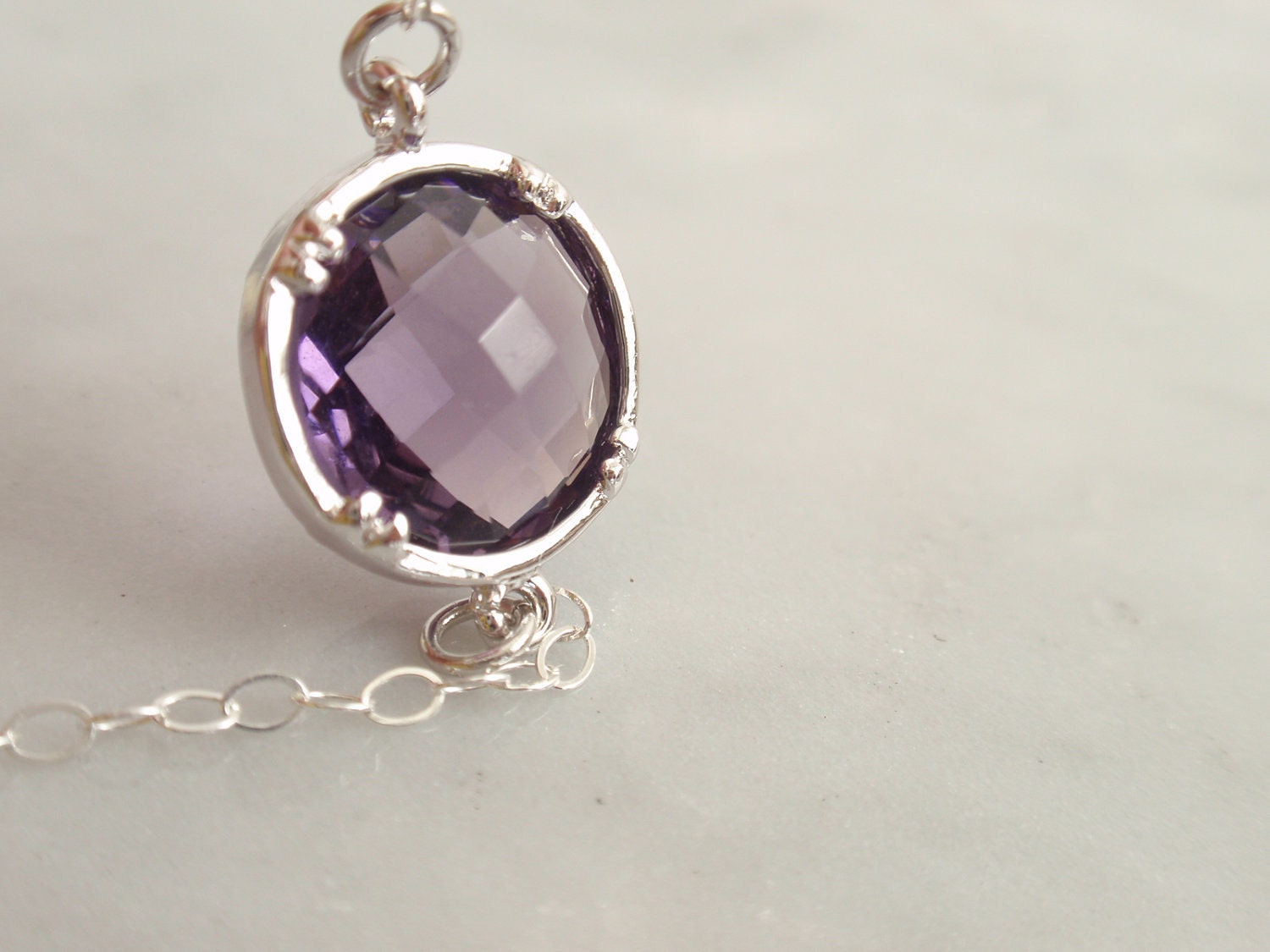 Amethyst bezel set Sterling silver necklace-simple modern jewelry