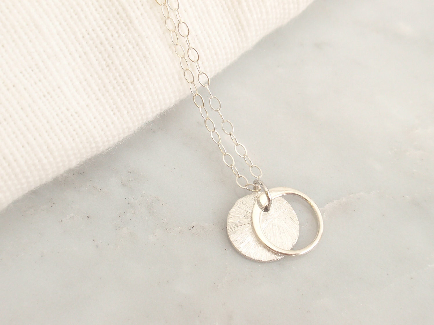 Brushed Disc and Circle Sterling silver necklace-simple everyday jewelry