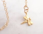 Dragonfly Charm 14k gold filled necklace-simple everyday jewelry