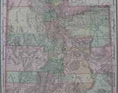 1901 Antique UTAH State  Map Pretty Pastel Colors  Beautiful Vintage Map 118