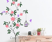 flower tree  birds wall decals nature wall sticker nursery wall mural vinyl children- blossom tree birds  Z148 by cuma