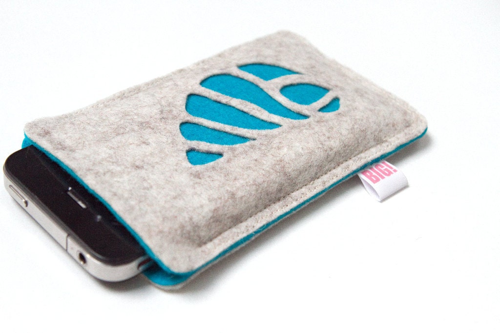 Felt cell phone cover made to fit your Iphone or any other smartphone - Aqua SHELL