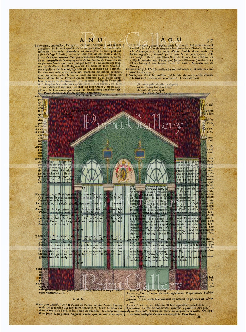 Home Decor Print Art Deco French Dictionary Book Page Paris Shop Front Architectural 1920s Engraving Boutique Altered Twenties Old  099