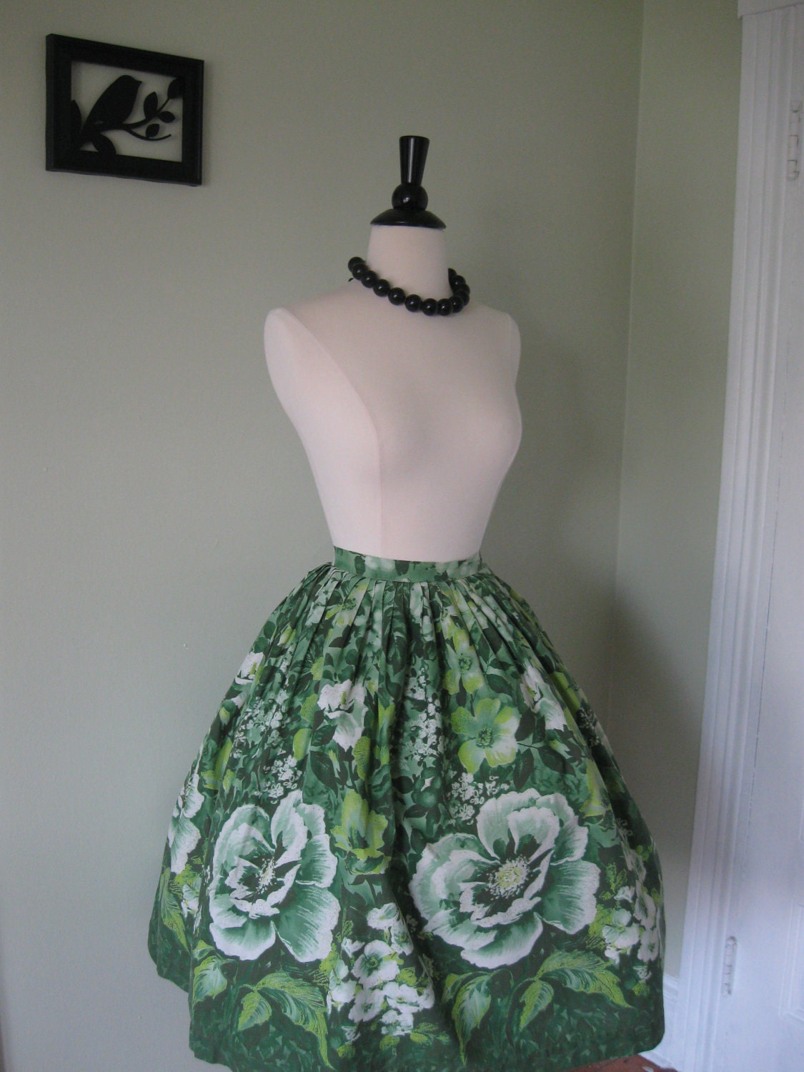 Vintage Green Floral 50's Circle Skirt