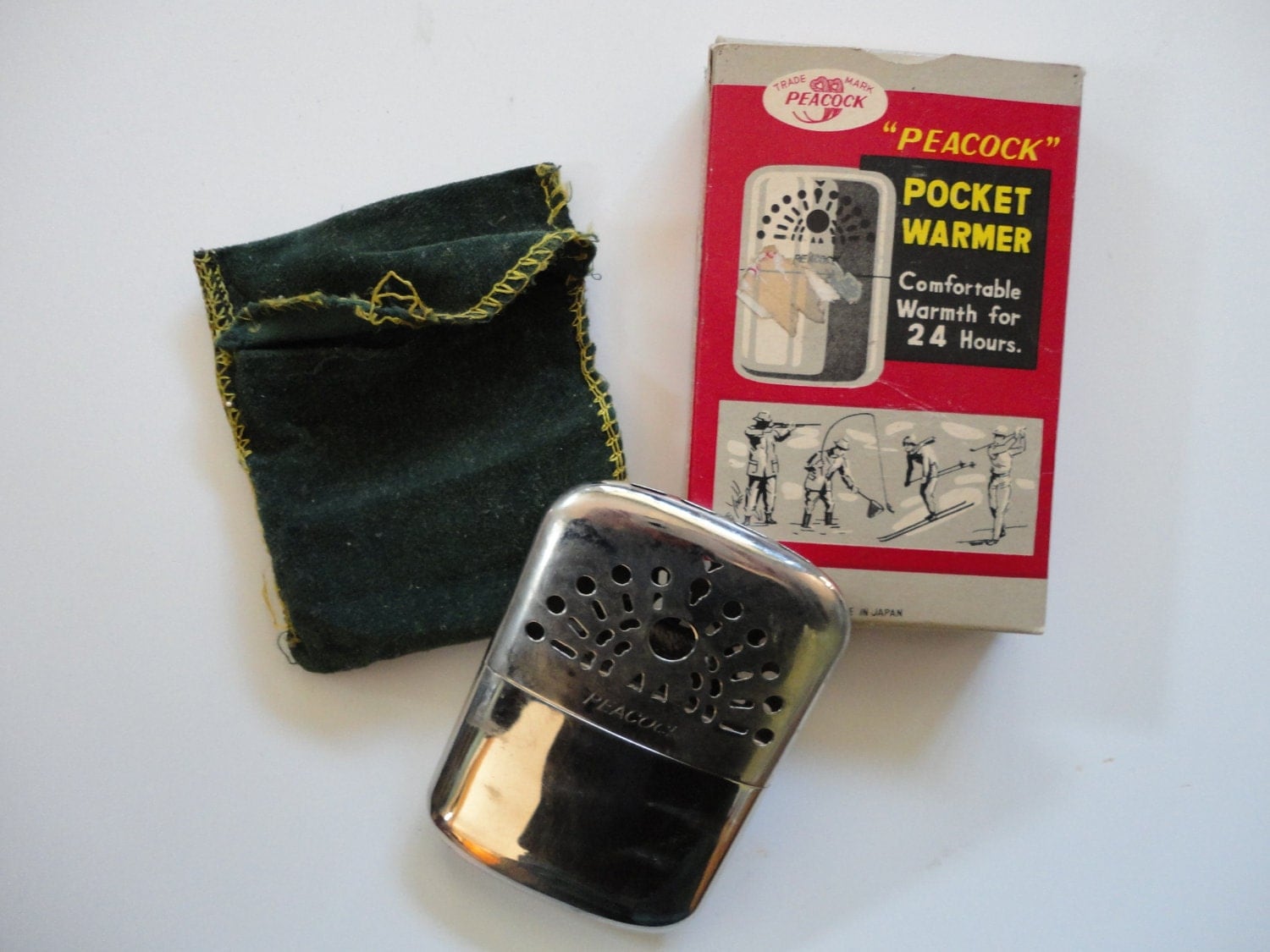 Vintage PEACOCK Pocket Warmer in Original Box by