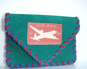 Airmail Envelope Retro Leather Belt Wallet Green Red Blue