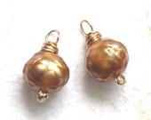 Champagne Gold Faceted Pearls Matched Set of 2, 14k gold filled or sterling silver Wirewrapped Stone Charm Drops for Earrings (1 PAIR)