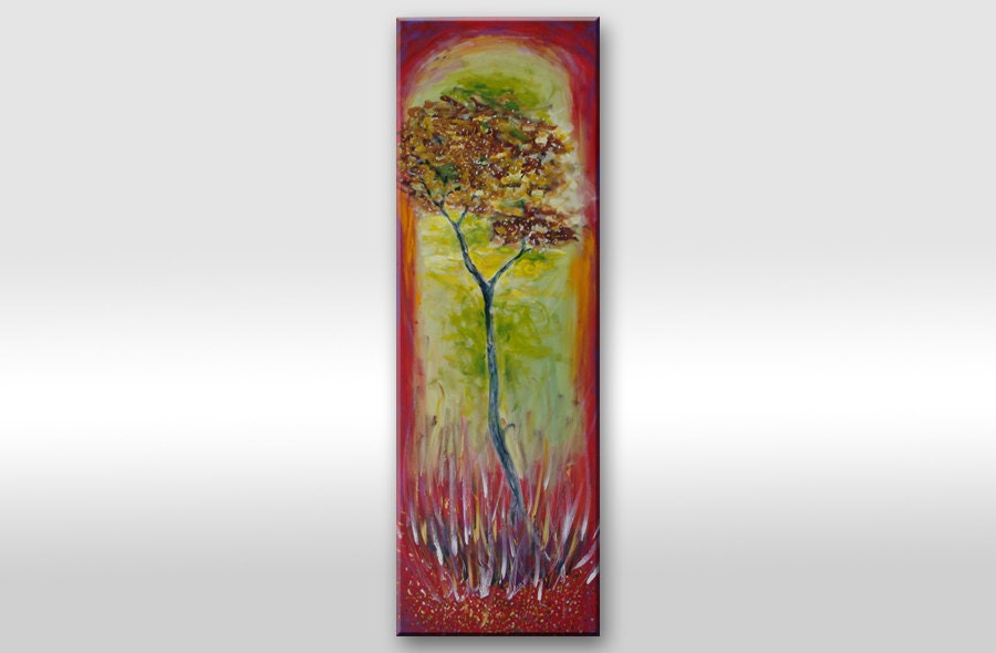 PAINTING Large Tree Original Modern Abstract Contemporary Art On Canvas Africa Nature Wild Big landscape artwork wall decor Red-green-brown - AstaArtwork