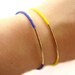 Neon Yellow Beaded Bracelet w/ Tiny Gold Bar & Purple Tassel- Friendship Bracelet - Bangle Bracelet