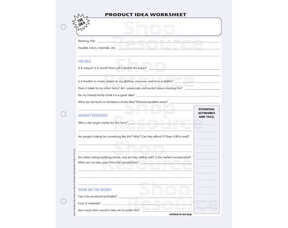 Printable Product Idea Worksheet for Etsy Sellers