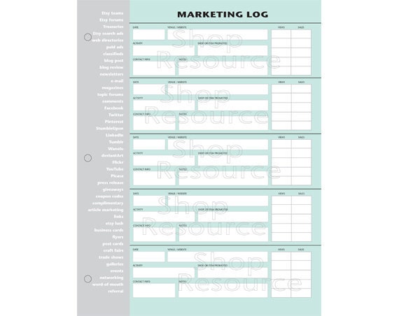Printable Marketing Log Set for Etsy Business by ShopResource