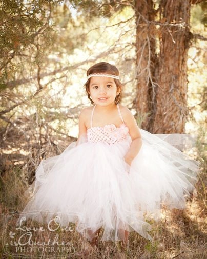 Pretty in Pink Flower Girl Dress with Lace and Pearl Crown