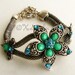 Emerald Starburst Chainmail Bracelet - Brilliant Emerald Green, Teal And Turquoise Flower Components Set on Flexible Mesh Material