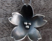 Oxidized Sakura Flower 925 Silver