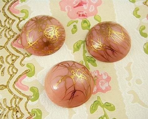 Retro Pink and Gold Drizzle Glass Cabochons 18mm (2)