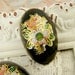 Vintage Floral Rose Decal Cabochon Black Oval 29x18mm (2)