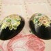 Vintage Floral Rose Decal Cabochon Black Oval 29x18mm (2)
