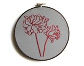 Pink Flower Hand Embroidery Hoop Art / Bright Pink and Gray Winter Home Nursery Decor - 6 inch Hoop