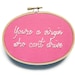 Clueless Movie Quote Hand Embroidery Hoop Art - 1990s Teen Movie Bright Pink Home Decor : You're a Virgin Who Can't Drive Hoop Art