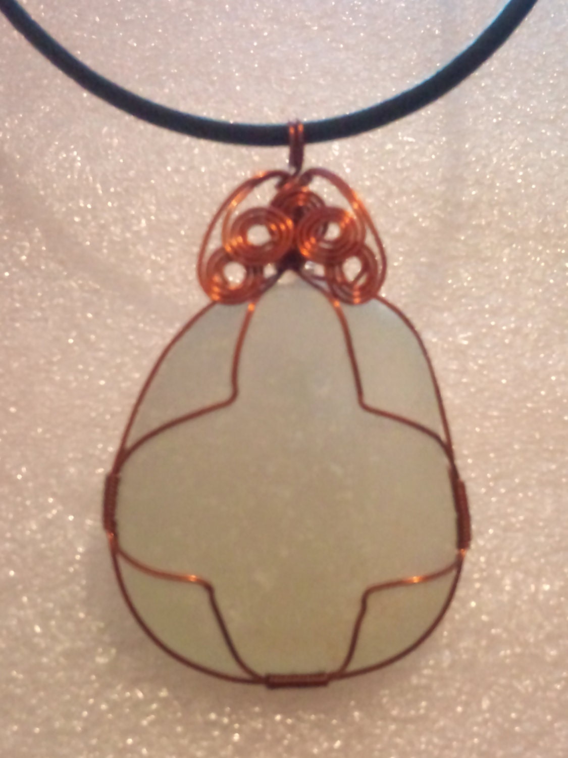 Necklace UK Handmade Hebridian Sea Beach Glass Scotland Wire Wrap Pendant Cocoa Copper Wire