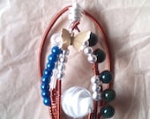 Wire Weave Wrap Necklace UK Handmade Green Agate Onyx Gemstone Lampwork Pearl Glass Beads Spring Butterfly Charm Cocoa Copper Wire Silver