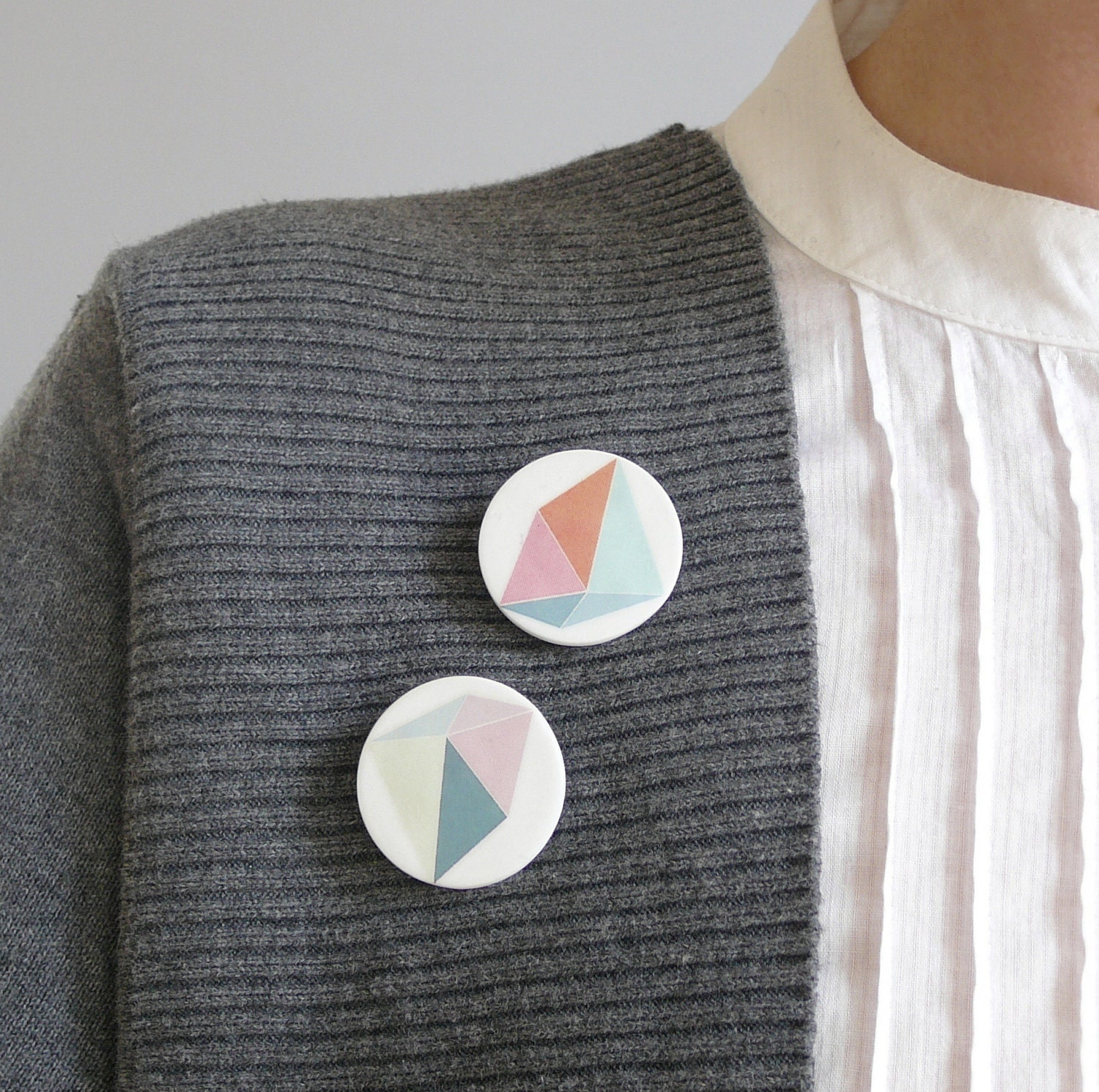 Geometric pastel brooch porcelain jewelry by AtelierGilet - set of 2