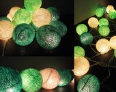 20 Mixed Green Tone Handmade Cotton Balls Fairy String Lights Party Patio Wedding Floor Table or Hanging Gift Home Decoration