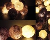 20 Mixed Earth Tone Handmade Cotton Balls Fairy String Lights Party Patio Wedding Floor Table or Hanging Gift Home Decoration